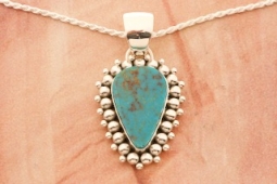 Artie Yellowhorse Genuine Mineral Park Turquoise Sterling Silver Navajo Pendant